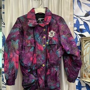 Vintage Black Bear Breuil Mont Cervin Multi Color Belted Cinch Waist Ski Jacket
